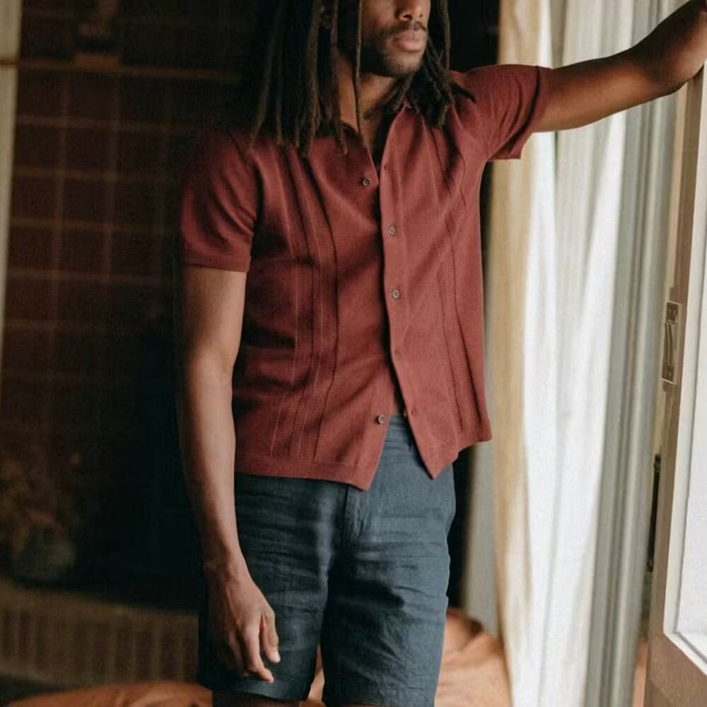 Taylor Stitch The Button Down Polo Dried Cherry Shirt 38 NEW Stripe Knit Sweater